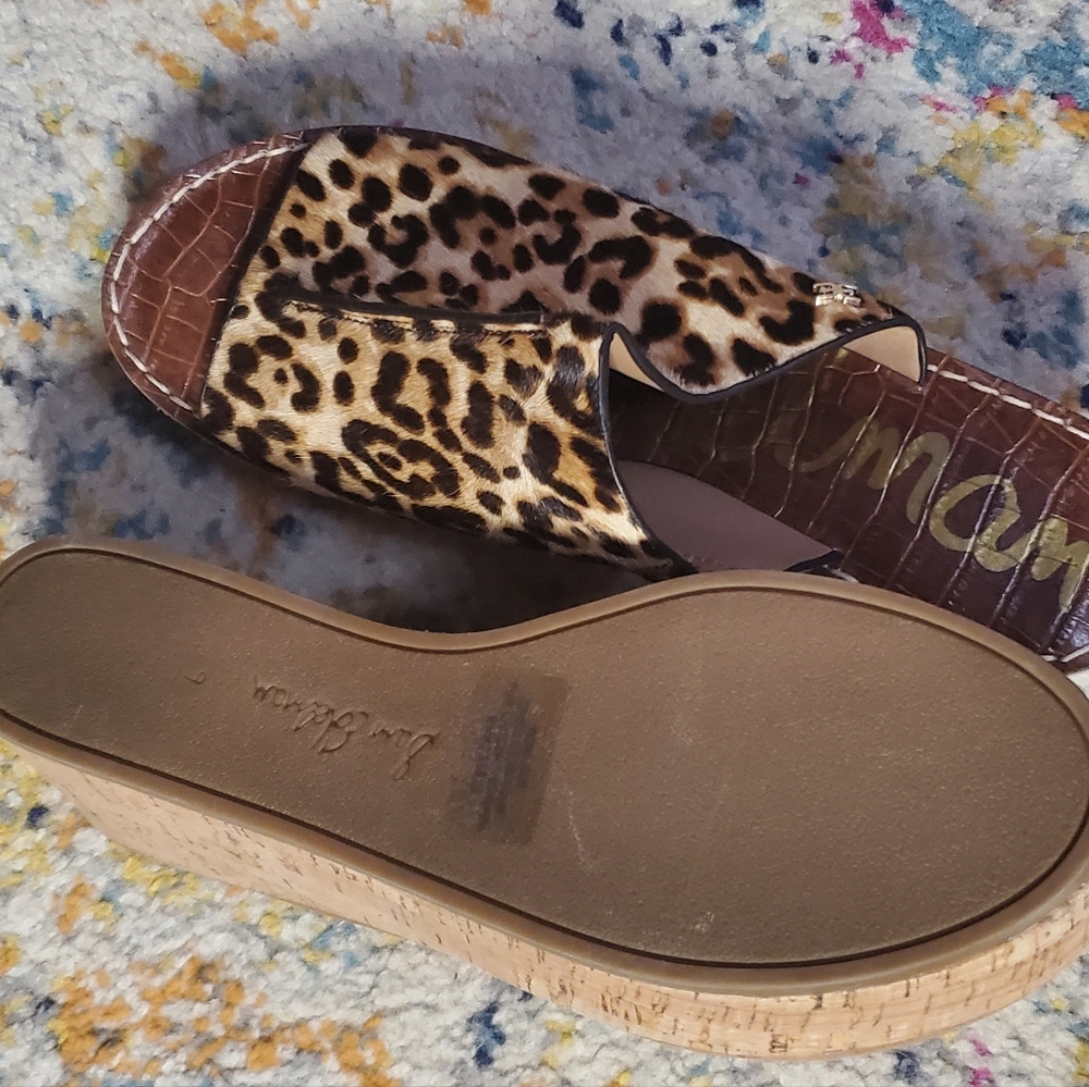 Sam Edelman Leopard Print Cork Wedge Sandals - Picture 6 of 7
